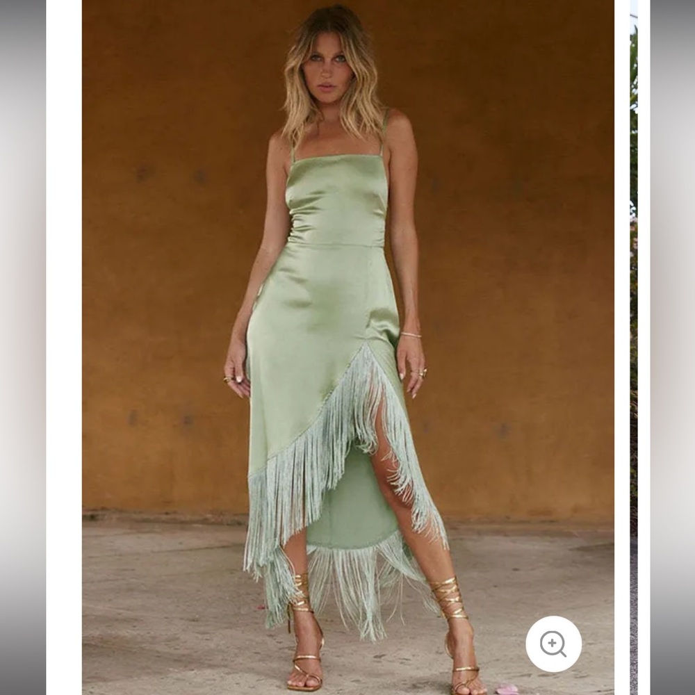 NEW Yellow/Green Fringe Satin Maxi Dress SIZE Large